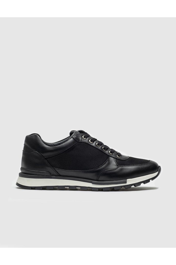 Cabani Shoes Chaussures de sport pour hommes en cuir véritable noires à lacets - Noir