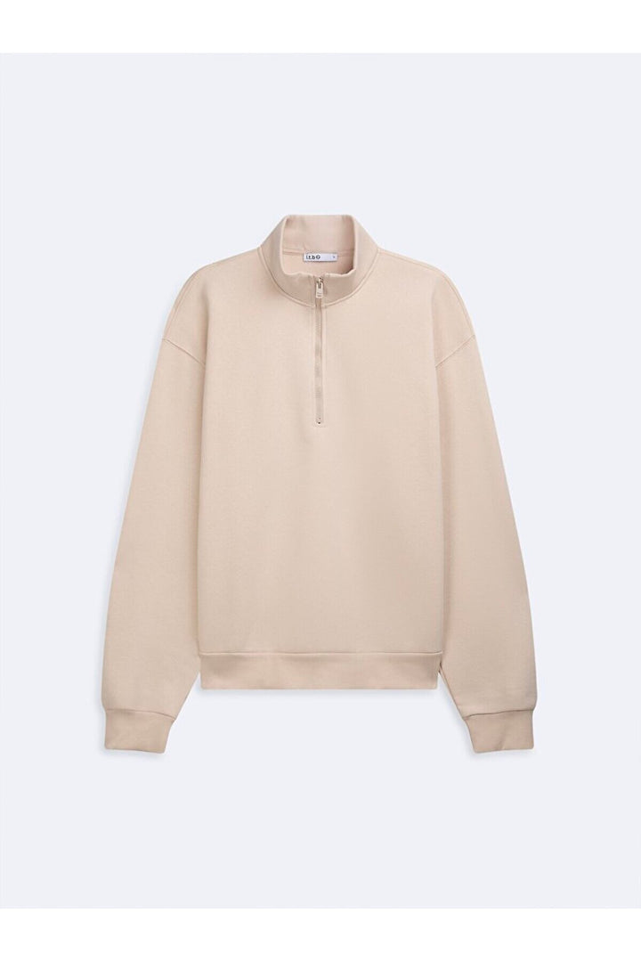 LTB Sweat-shirt crème à manches longues avec demi-fermeture éclair