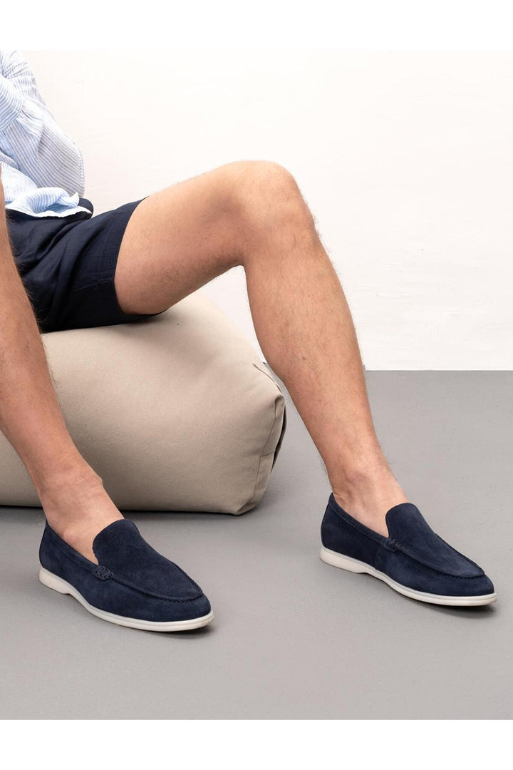 Cabani Shoes Chaussures de ville pour hommes en cuir véritable en suède bleu marine - Bleu marine