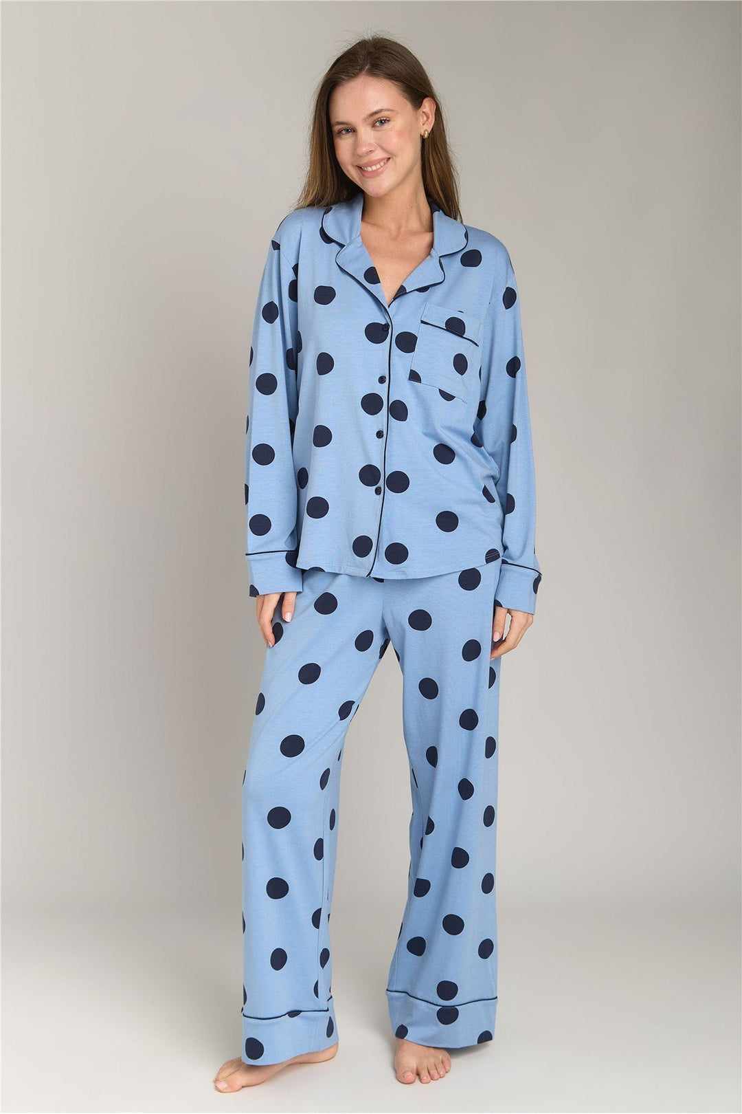 Lovely Things Haut de pyjama en tricot pointu LUNA - Bleu