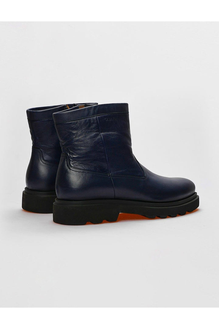 Cabani Shoes Bottines pour hommes en cuir véritable bleu marine à fermeture éclair - Bleu marine