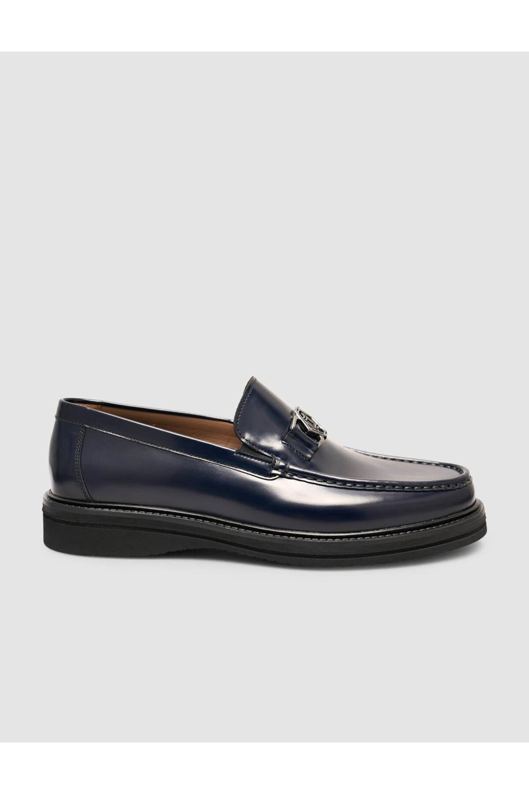 Cabani Shoes Mocassin pour homme en cuir véritable bleu marine à boucle en métal - Bleu marine