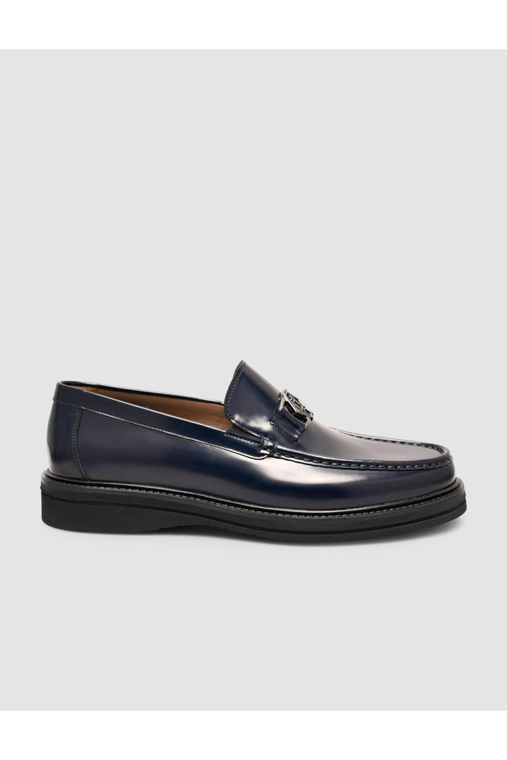 Cabani Shoes Mocassin pour homme en cuir véritable bleu marine à boucle en métal - Bleu marine