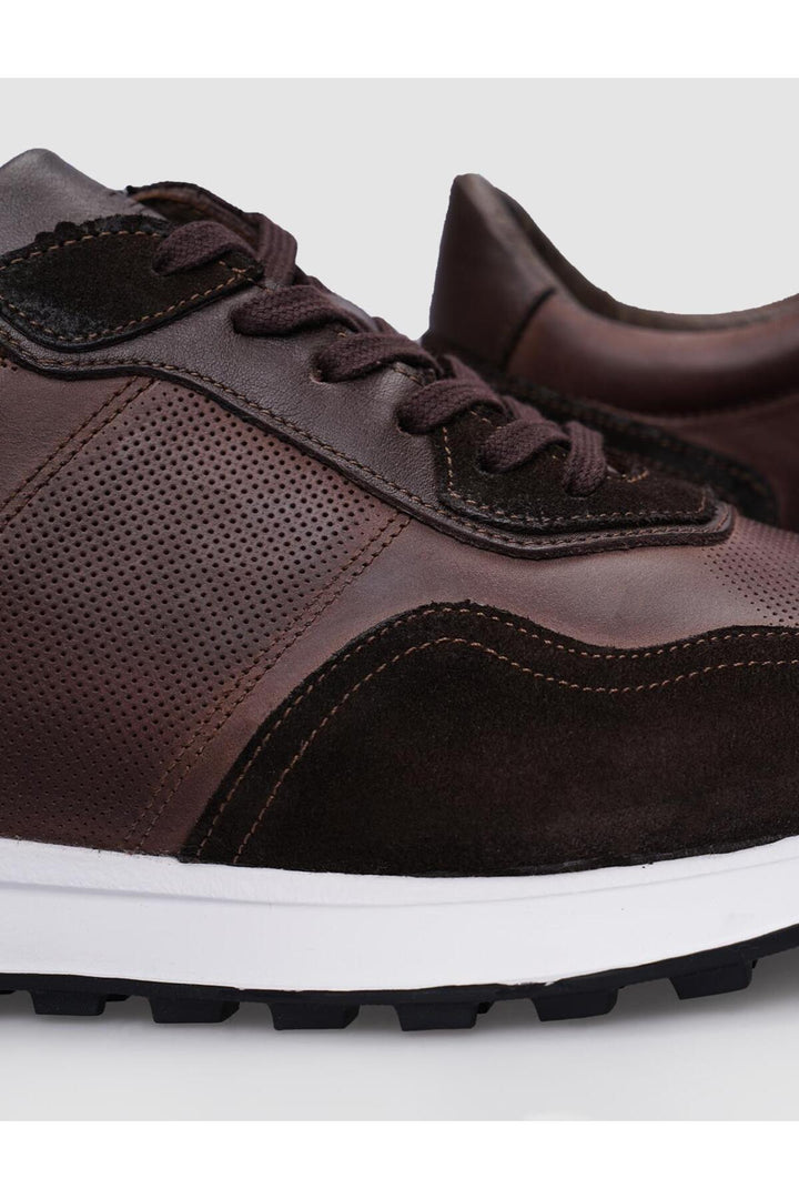 Cabani Shoes %100 Cuir véritable Baskets pour hommes à lacets marron - Marron