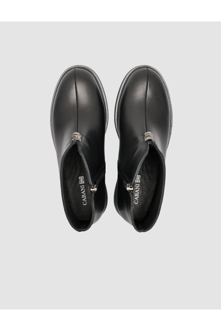 Cabani Shoes Bottines quotidiennes pour femmes en cuir véritable noir avec fermeture éclair - Multicolore