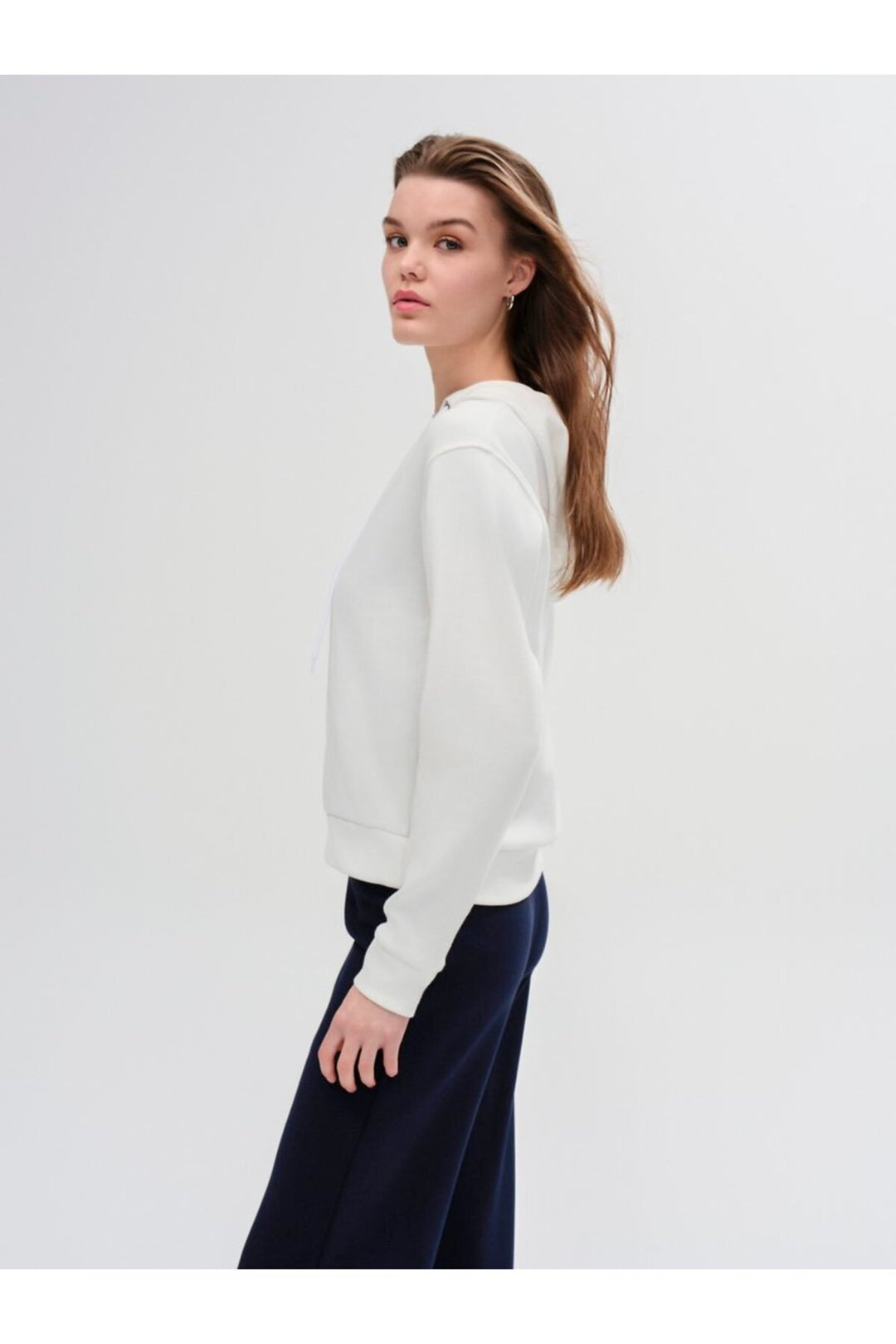 LTB Sweatshirt crème à capuche avec col en V basique - Crème
