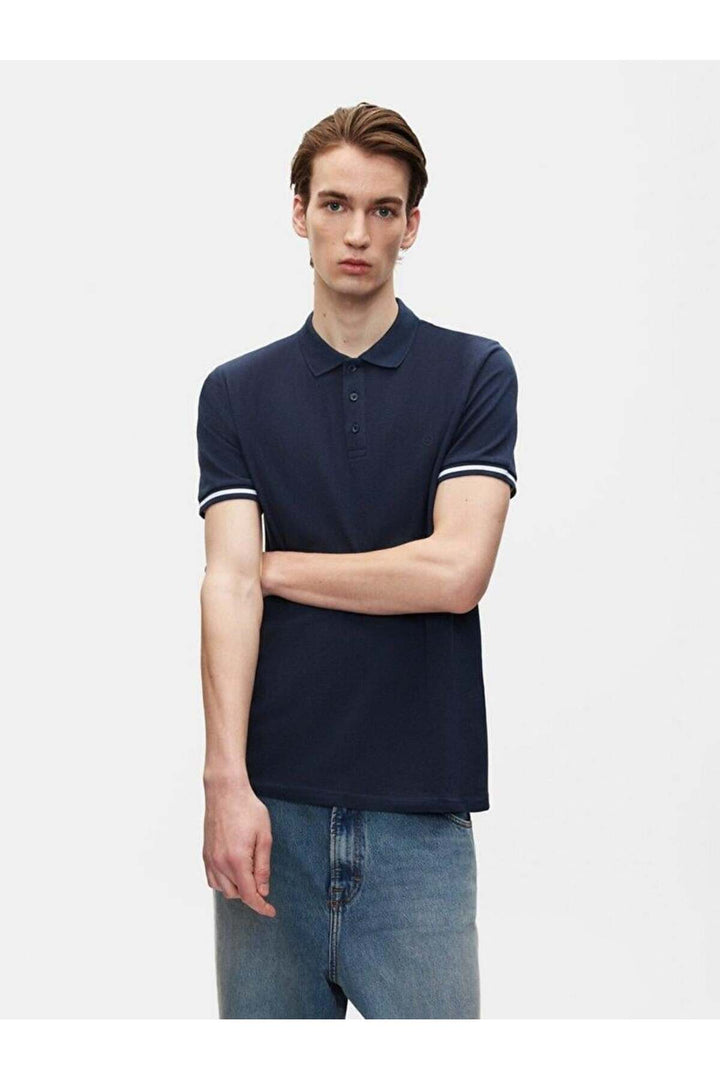 LTB T-shirt bleu marine à manches courtes avec col polo pressé