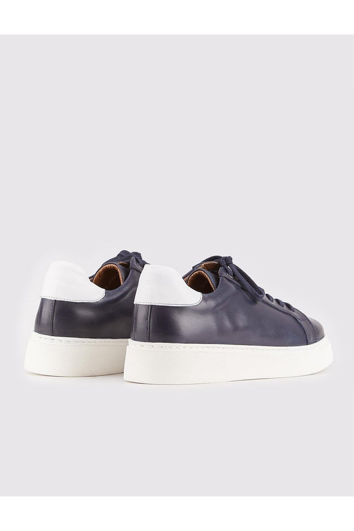 Cabani Shoes Chaussures de sport pour hommes en cuir véritable bleu marine à lacets avec détails de couture sur les côtés. - Bleu marine