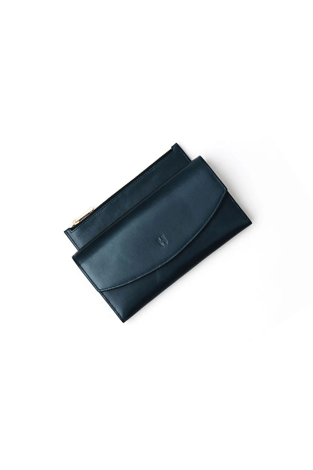 helmbrook Porte-cartes à compartiments multiples en cuir pour femmes Ashley Portefeuille RFID avec fermeture à glissière protégée Bleu marine