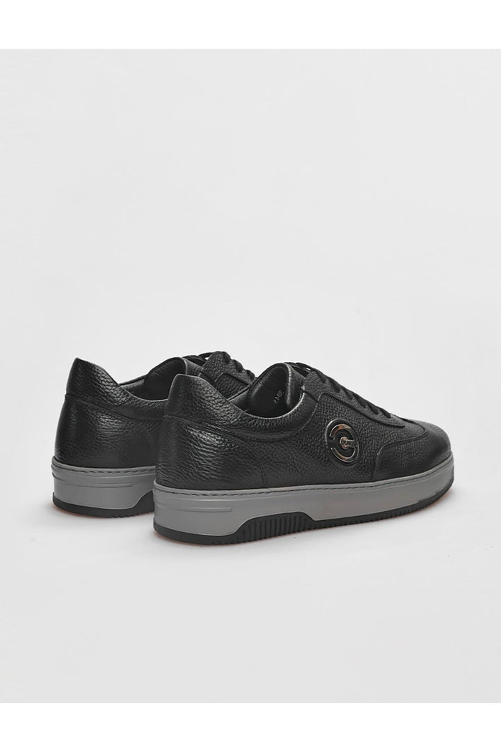 Cabani Shoes Chaussures de sport pour hommes en cuir véritable avec lacets et fourrure noire. - Noir