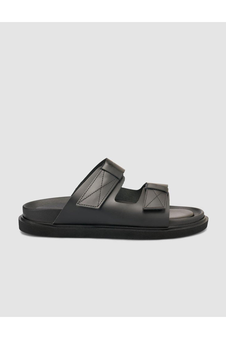 Cabani Shoes %100 Cuir véritable Sandales noires pour hommes à velcro - Noir