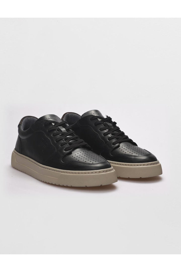 Cabani Shoes Chaussures de sport pour hommes en cuir véritable noires à lacets - Noir