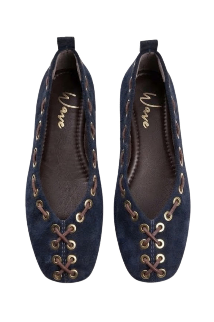 Wavelys DEXA Ballerines en cuir suédé véritable bleu marine à bout métallique avec un confort optimal. - Bleu marine
