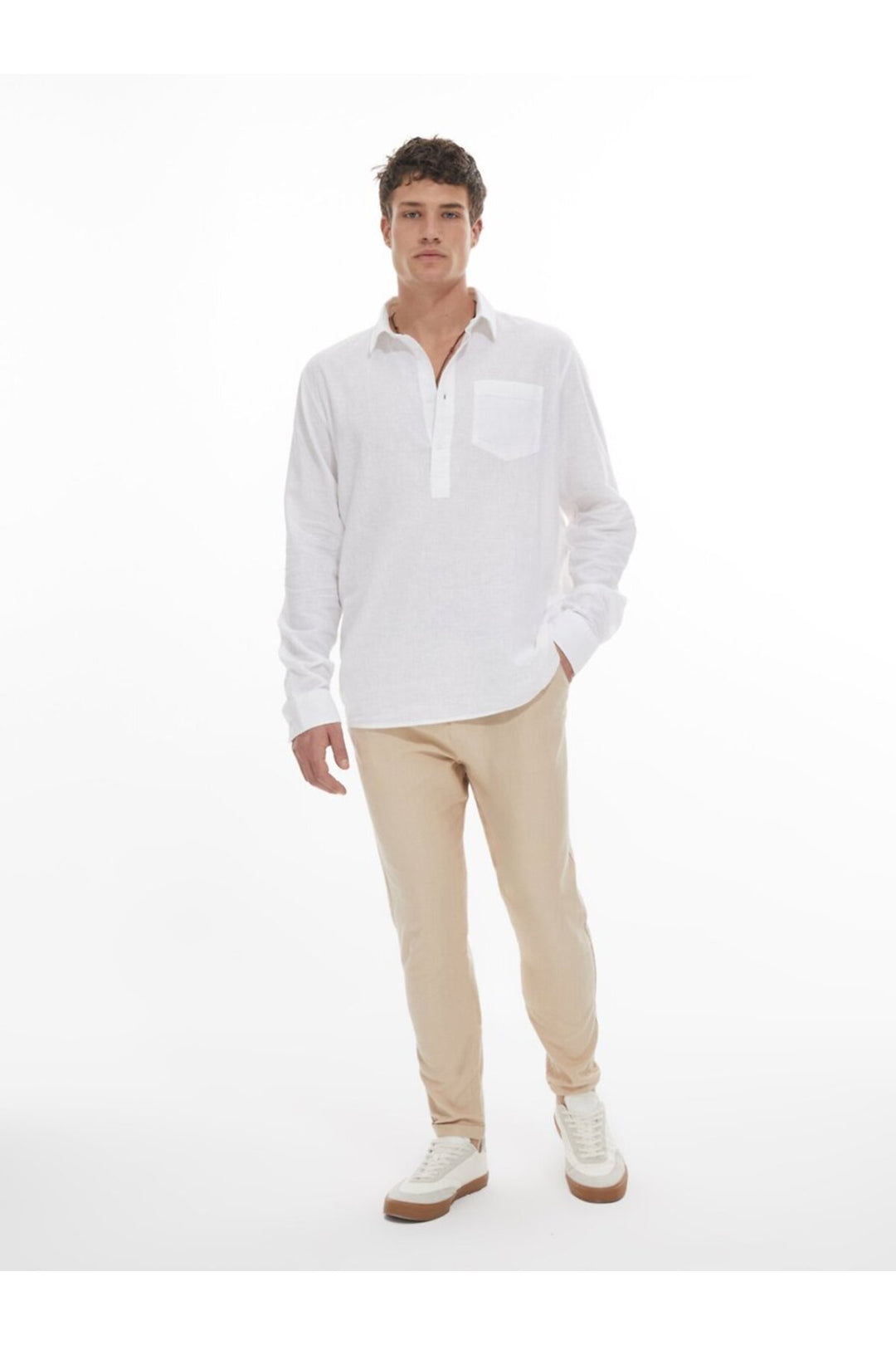 LTB Pantalon beige uni aspect lin