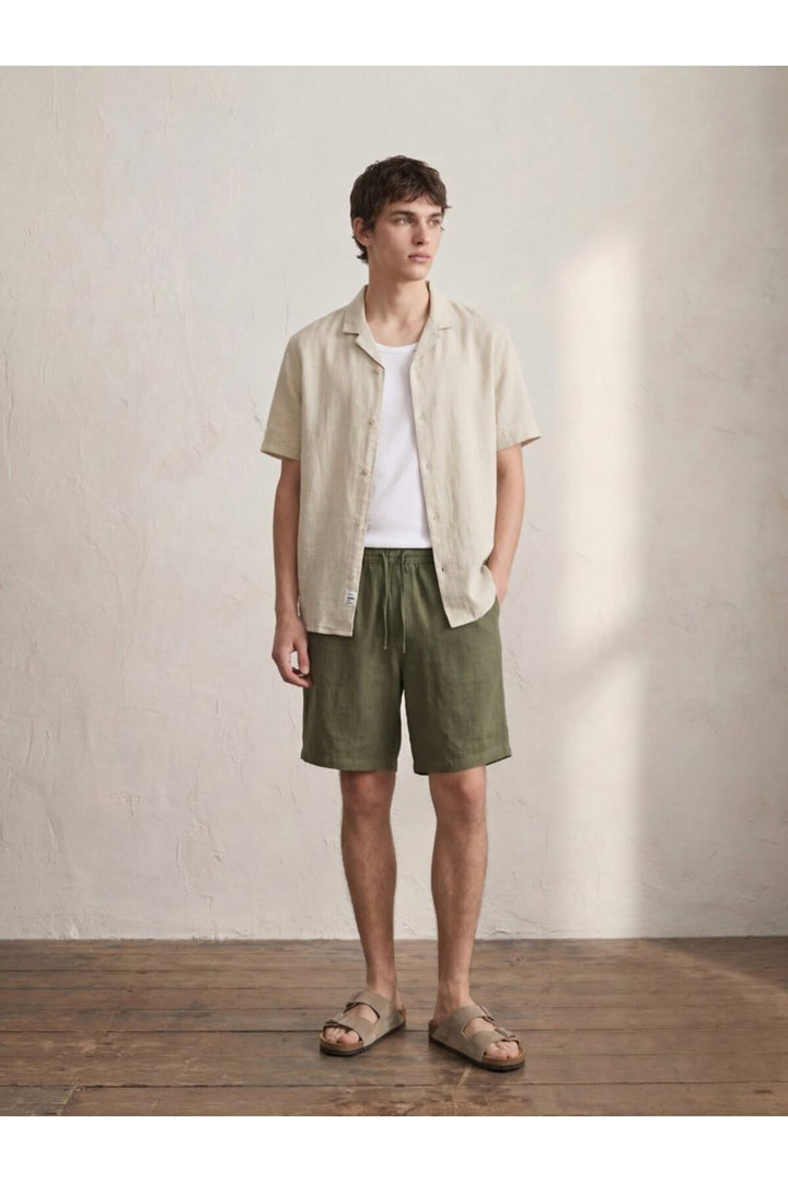 LTB Short en lin basique vert à taille élastique - Vert
