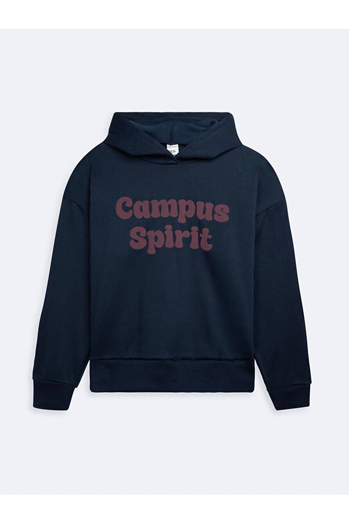 LTB Sweatshirt à capuche bleu marine avec slogan à manches longues - laci̇vert_301