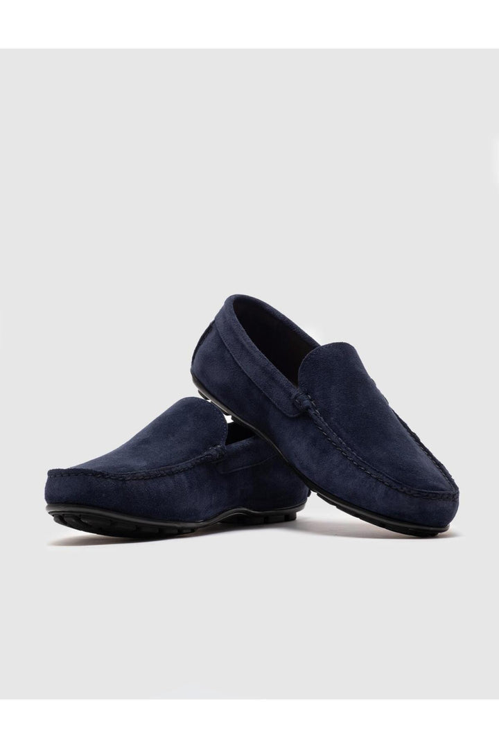 Cabani Shoes Mocassins pour hommes en cuir véritable bleu marine à semelle en caoutchouc - Multicolore