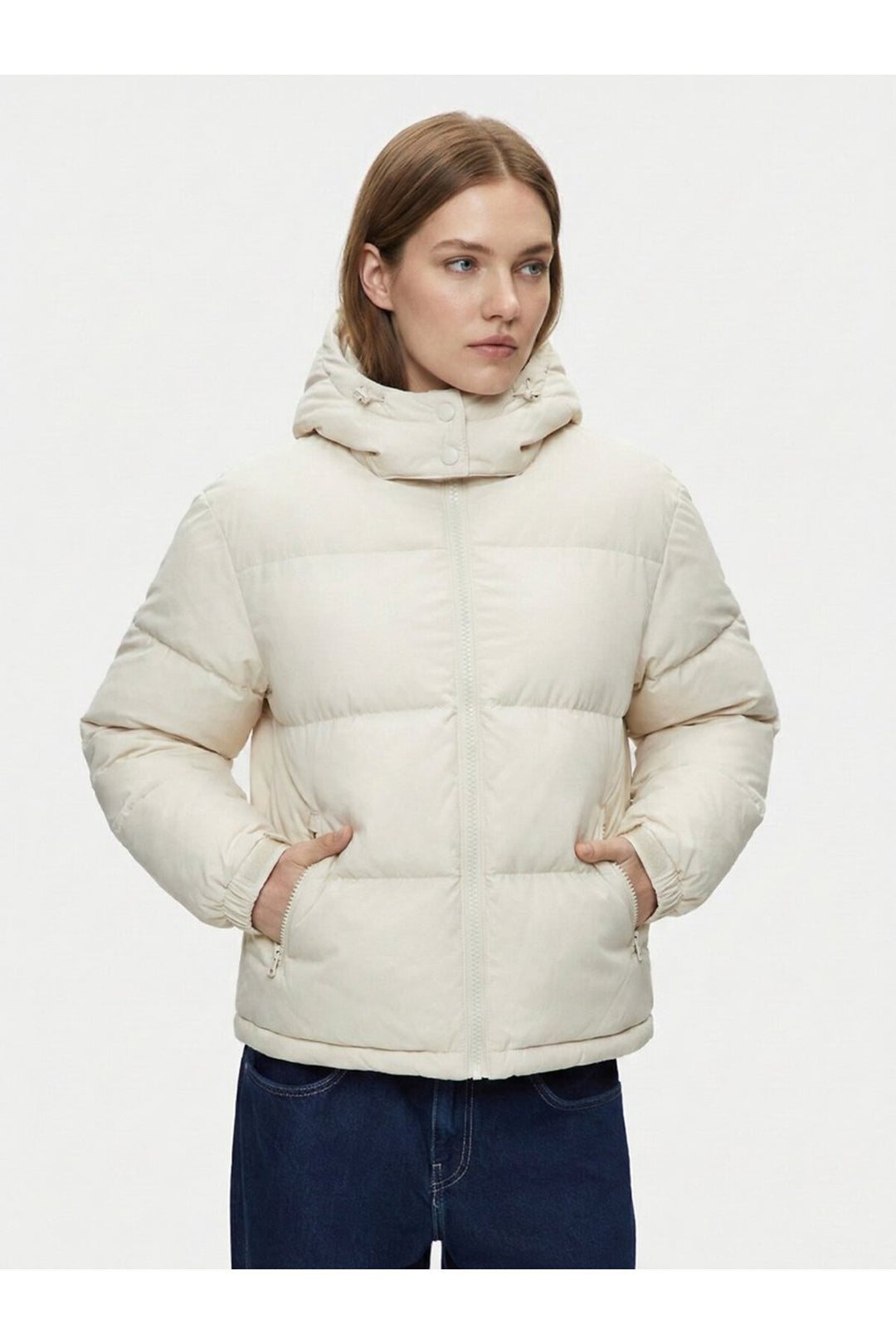 LTB Manteau beige gonflable à capuche et manches longues