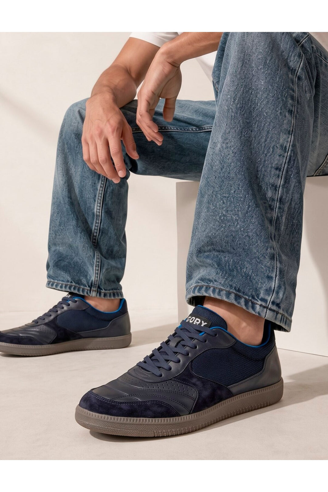 Cabani Shoes Sneaker décontracté pour homme en cuir véritable - Bleu marine