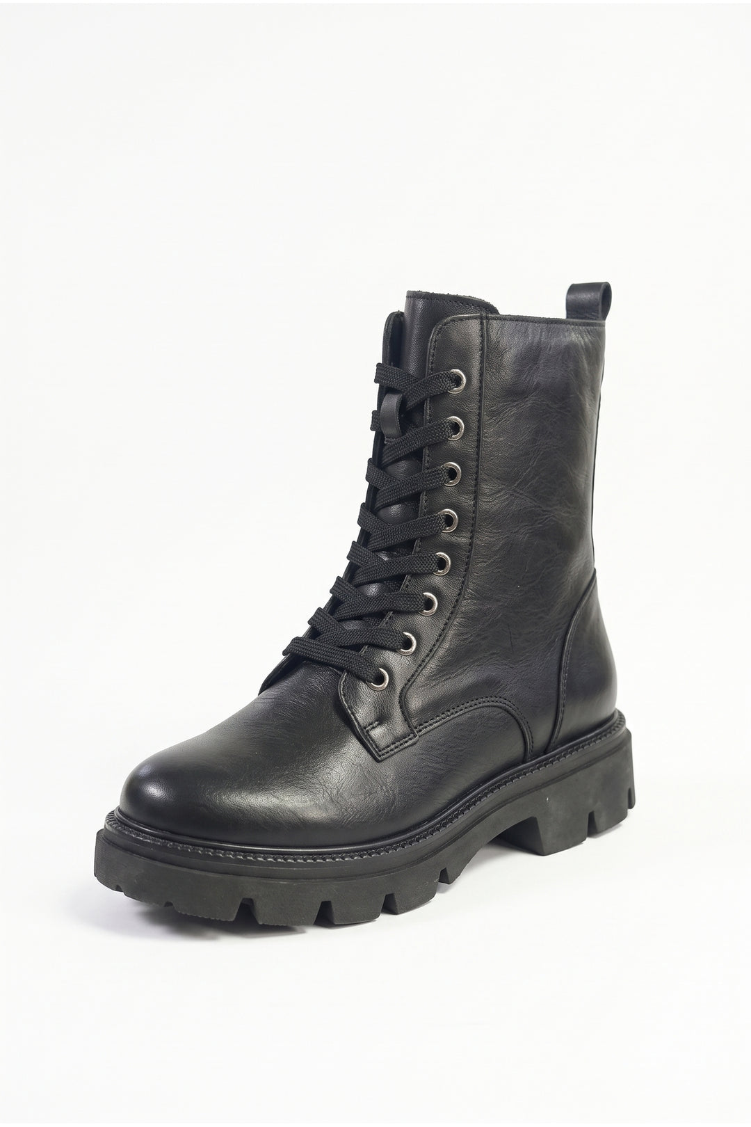 Wavelys ELCHE Bottes à lacets pour femmes en cuir véritable noir élégantes et confortables avec fermeture éclair - Noir