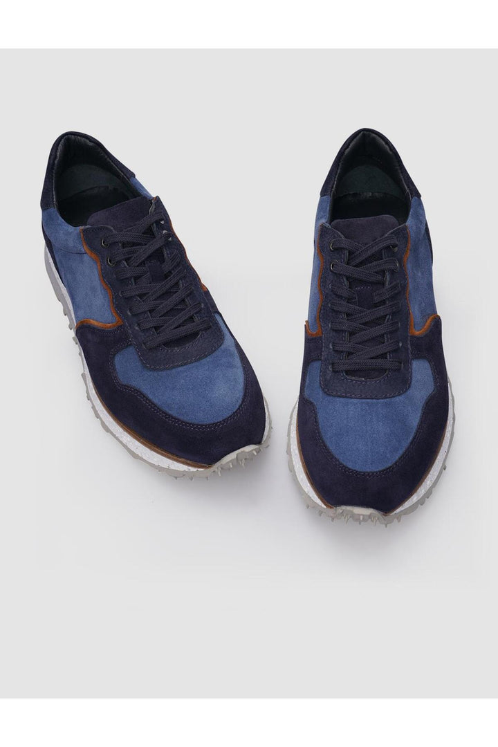 Cabani Shoes %100 Cuir Véritable Baskets Homme en Suède Bleu Marine à Lacets - Bleu marine