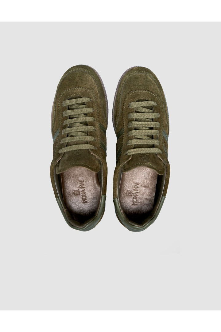 Cabani Shoes Baskets pour femmes en suède vert foncé 100% cuir véritable avec lacets - Multicolore