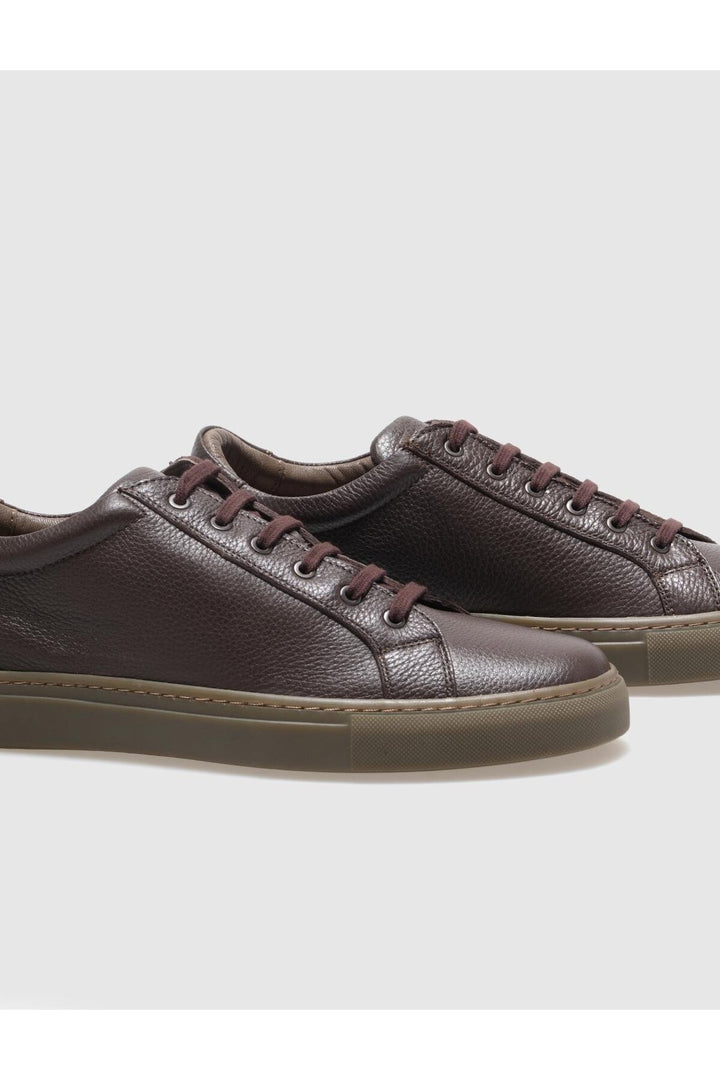 Cabani Shoes Baskets pour hommes en cuir véritable marron à lacets - Marron