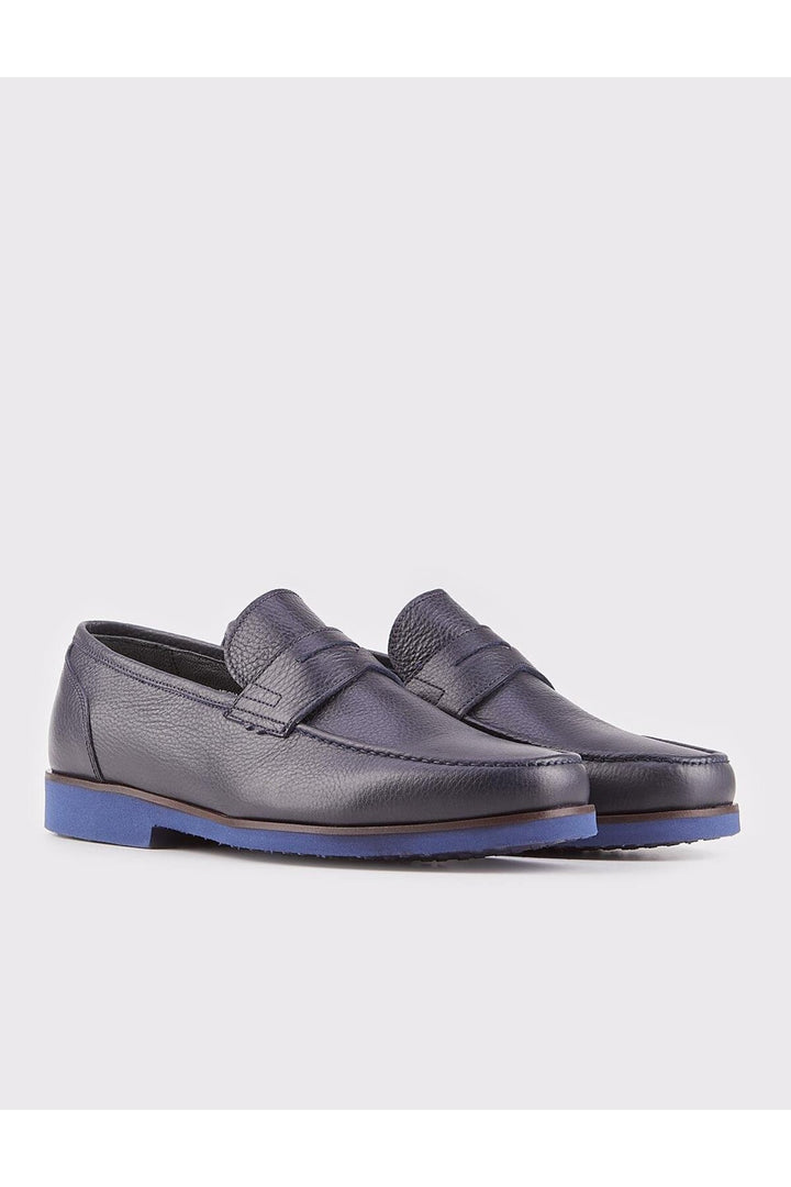 Cabani Shoes Chaussures de ville pour hommes en cuir véritable bleu marine avec détails de ceinture. - Bleu marine