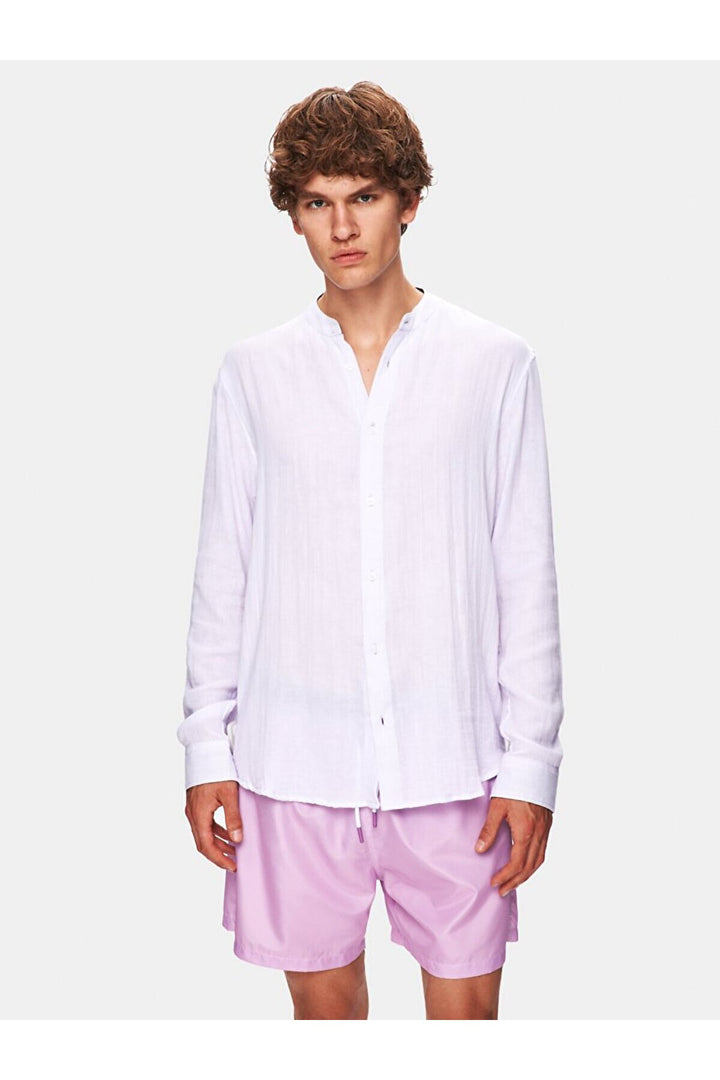 LTB Chemise blanche tissée à col imprimé décontracté