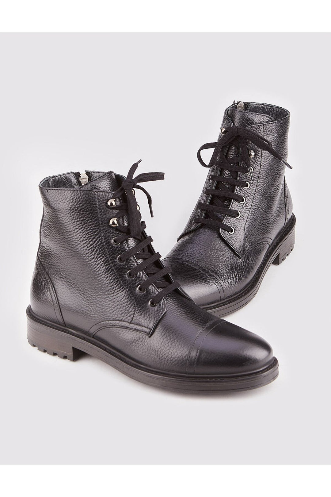 Cabani Shoes Bottines homme en cuir véritable à lacets et fermeture éclair, semelle thermo, noires. - Noir