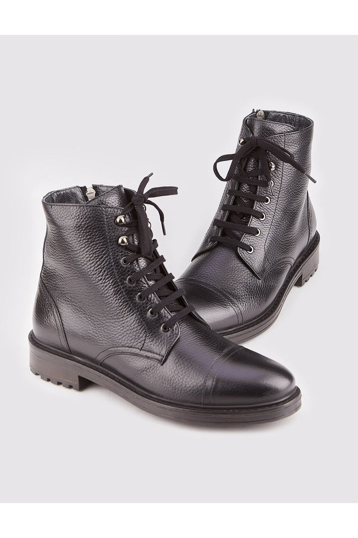 Cabani Shoes Bottines homme en cuir véritable à lacets et fermeture éclair, semelle thermo, noires. - Noir