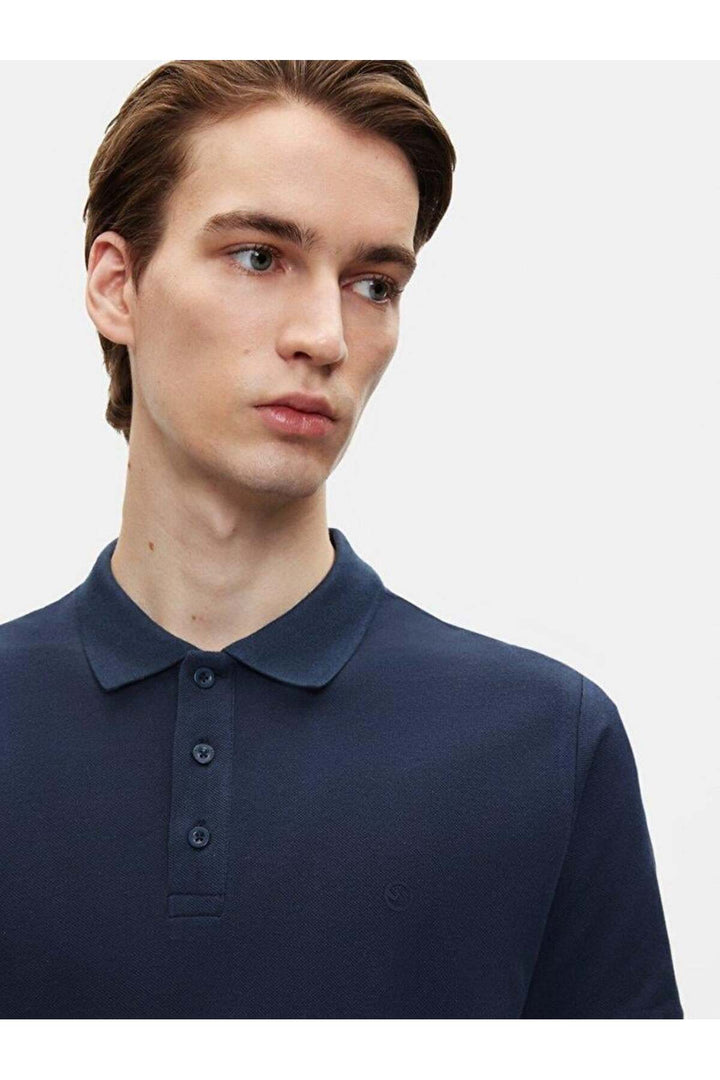 LTB T-shirt bleu marine à manches courtes avec col polo pressé