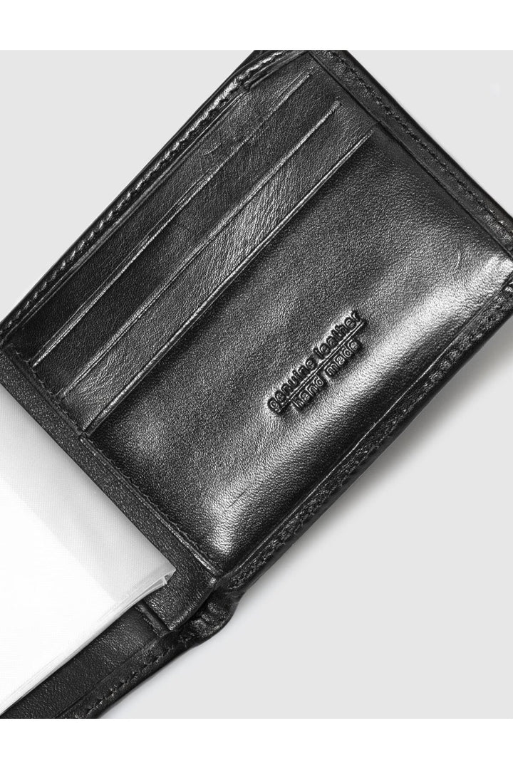 Cabani Shoes Portefeuille pour homme en cuir véritable noir avec élastique. - Noir