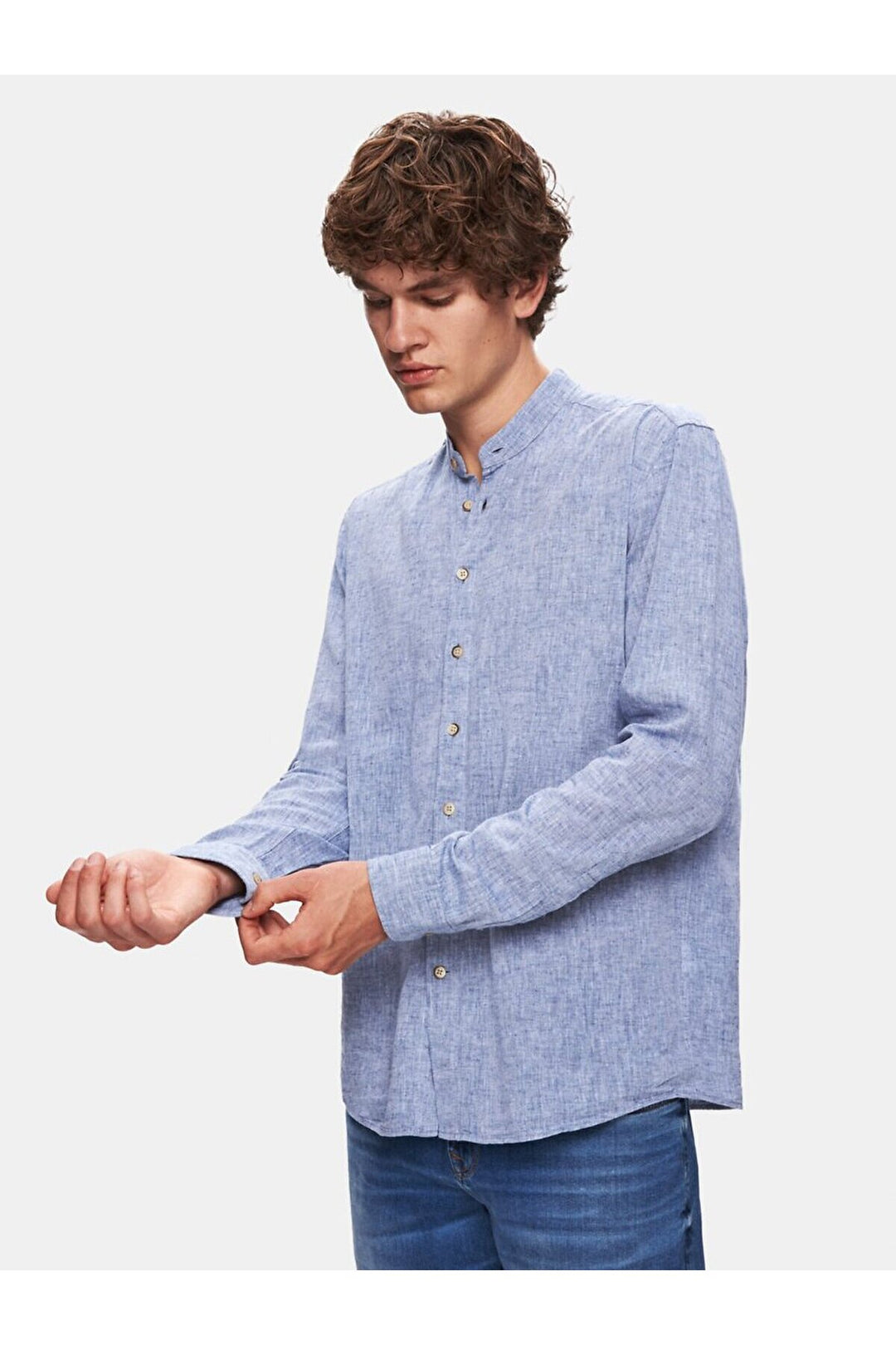 LTB Chemise bleue à manches longues Regular Judge Collar Linen Look