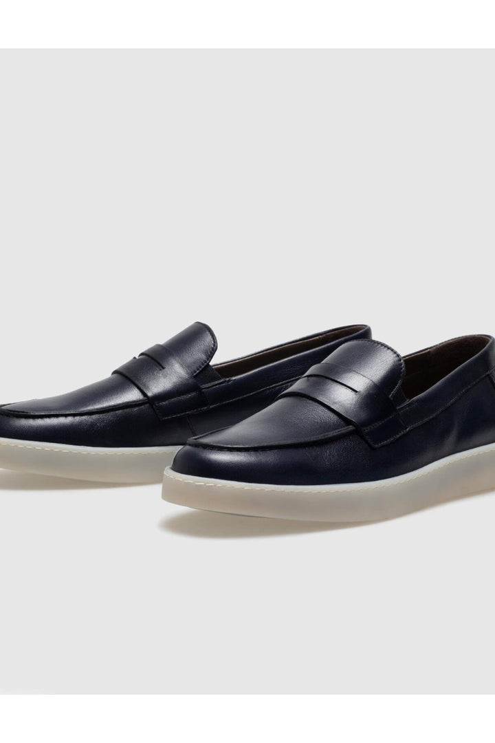 Cabani Shoes Chaussures de ville pour hommes en cuir véritable avec ceinture bleu marine. - Bleu marine