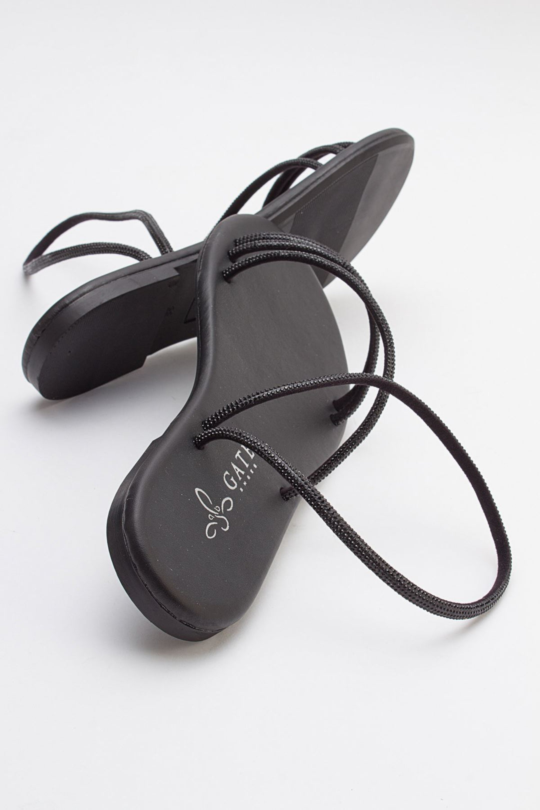Wavelys Breta Sandale Femme à Talon Bas en Cristal Brillant Gate Shoes - Noir