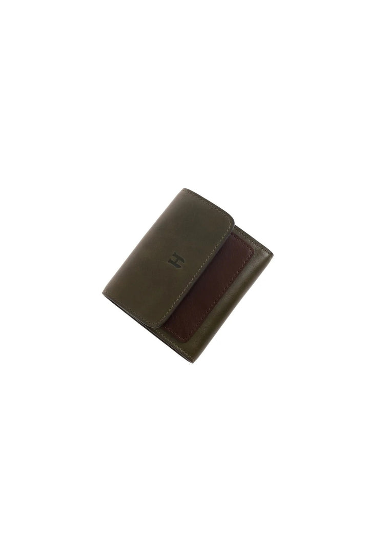 Helmbrook Grande fermeture à glissière de portefeuille en cuir véritable pour femmes avec couvercle protégé par RFID Eleanor Khaki Coffee