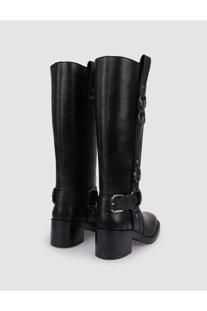 Cabani Shoes Botte femme en cuir véritable noir avec détail de boucle à 100% - Multicolore