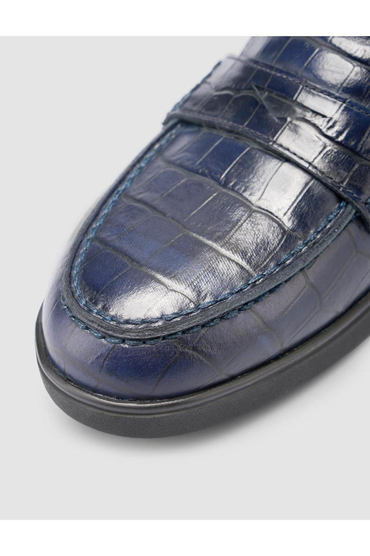 Cabani Shoes %100 Cuir Véritable Mocassins Femme Croco Bleu marine - Bleu marine
