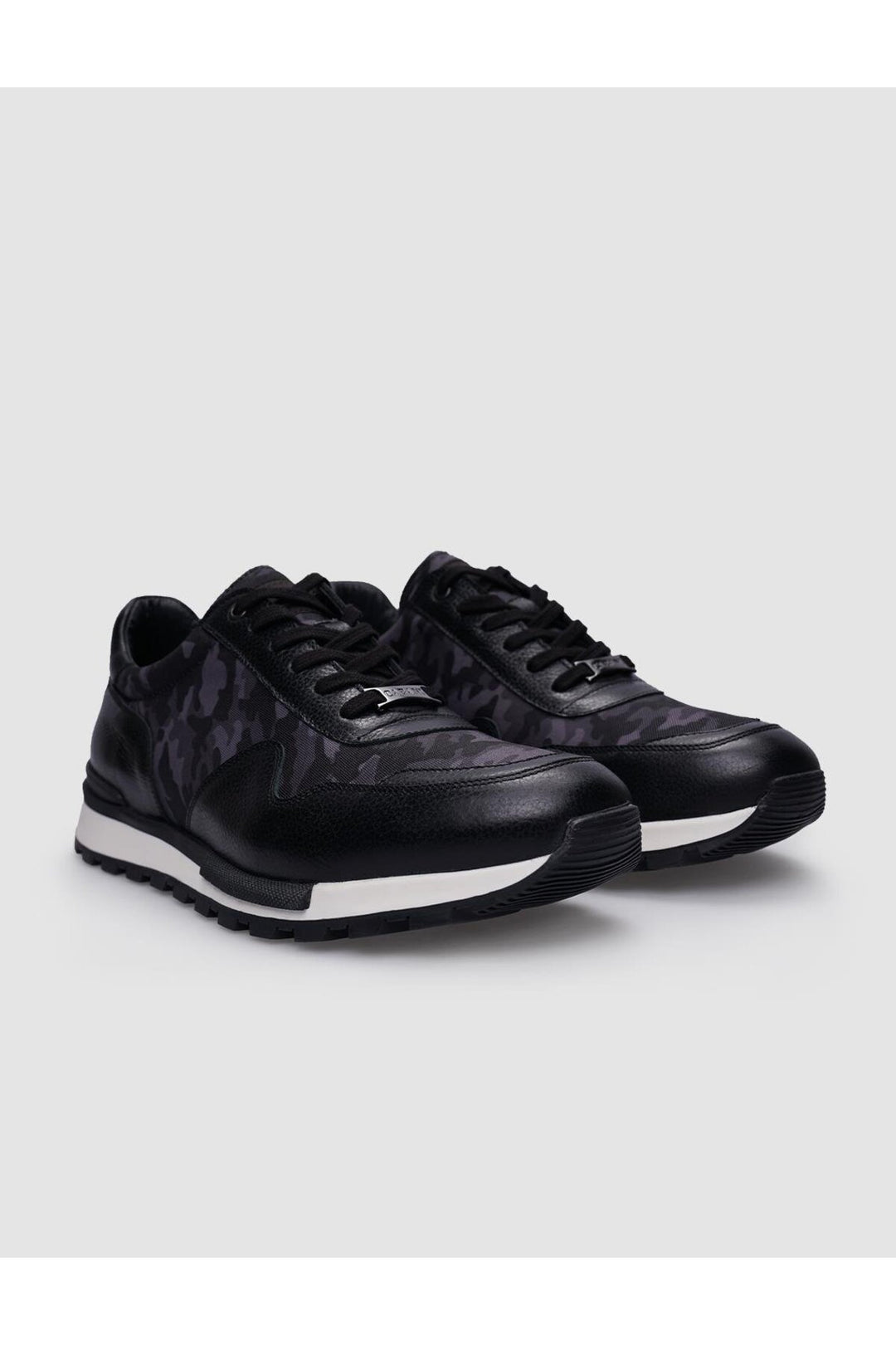 Cabani Shoes %100 Cuir véritable Noir Baskets à lacets à motif camouflage pour homme - Noir