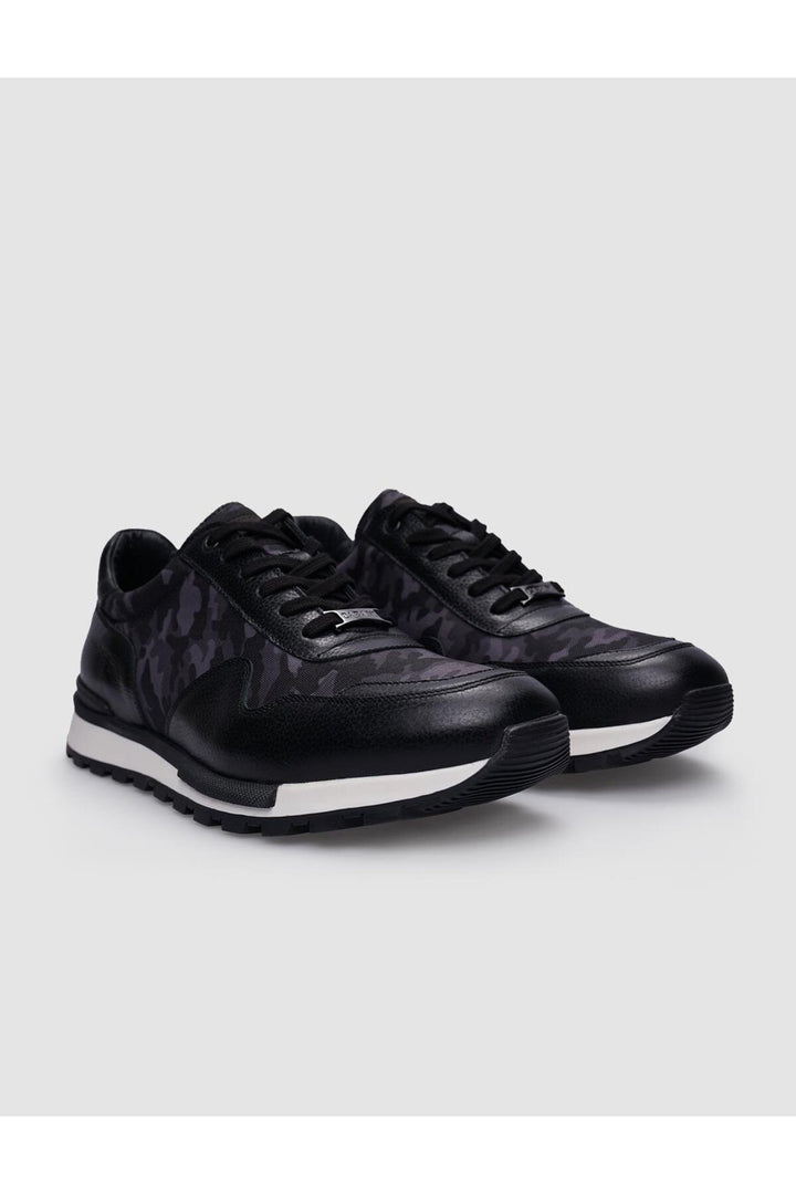 Cabani Shoes %100 Cuir véritable Noir Baskets à lacets à motif camouflage pour homme - Noir