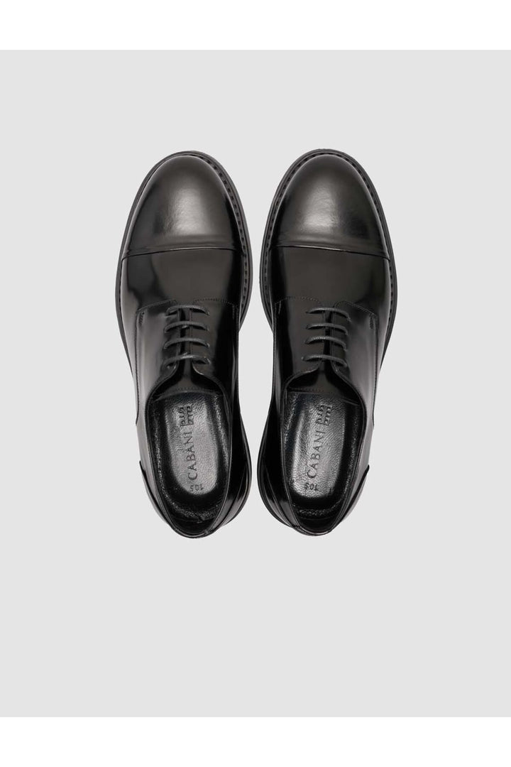 Cabani Shoes Chaussures classiques pour hommes en cuir véritable noir à semelle épaisse - Noir