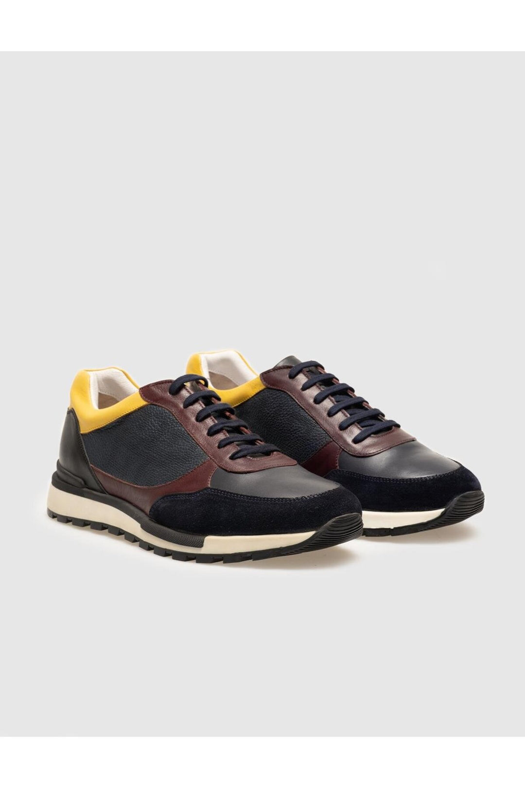 Cabani Shoes Chaussures de sport pour hommes en cuir véritable bordeaux à lacets - Bleu marine