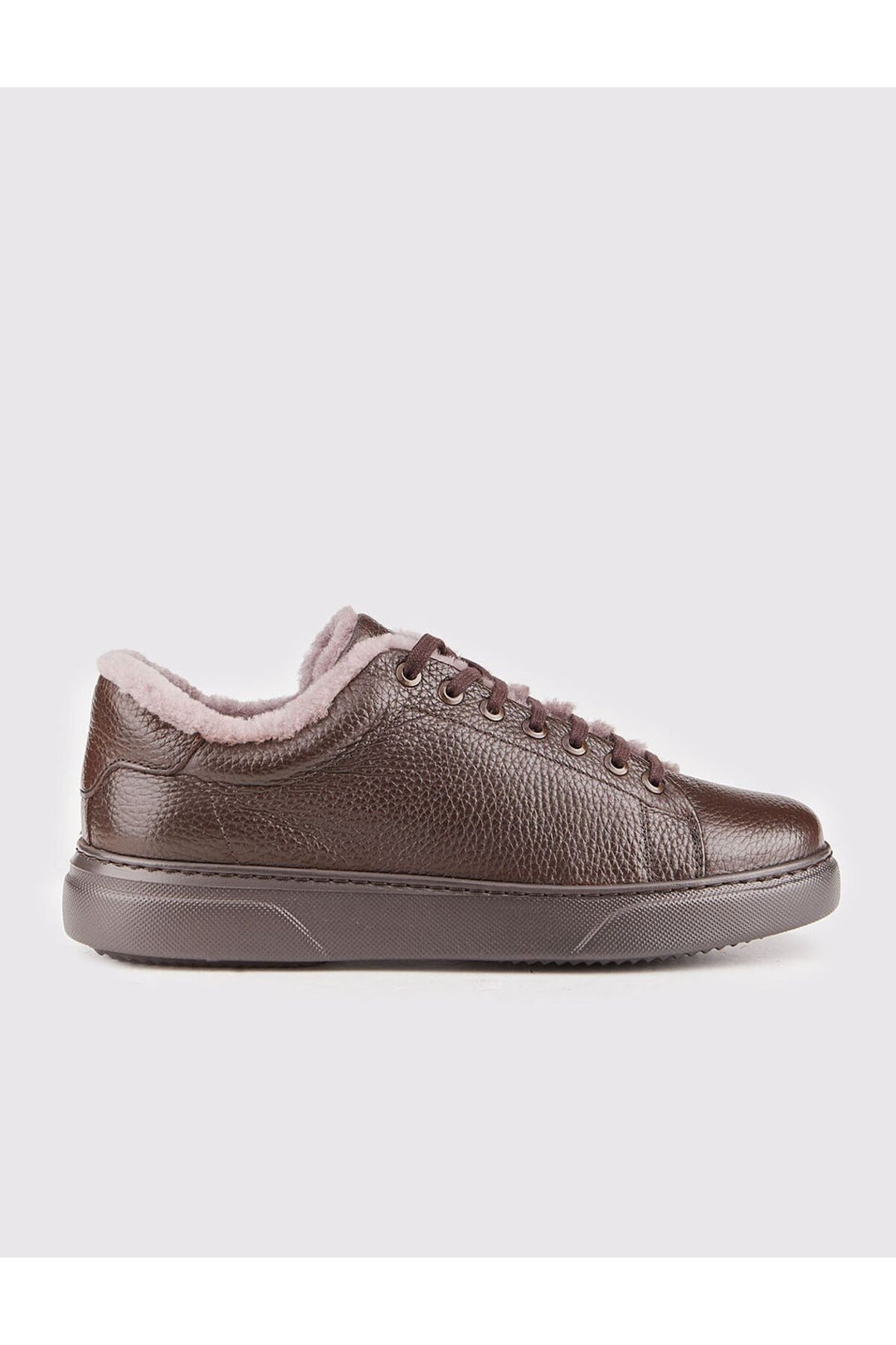 Cabani Shoes Chaussures de sport pour hommes en cuir véritable marron avec lacets et fourrure. - Marron
