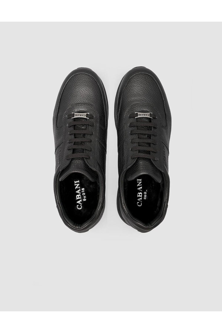 Cabani Shoes %100 Cuir véritable avec intérieur en fourrure, Baskets noires - Noir