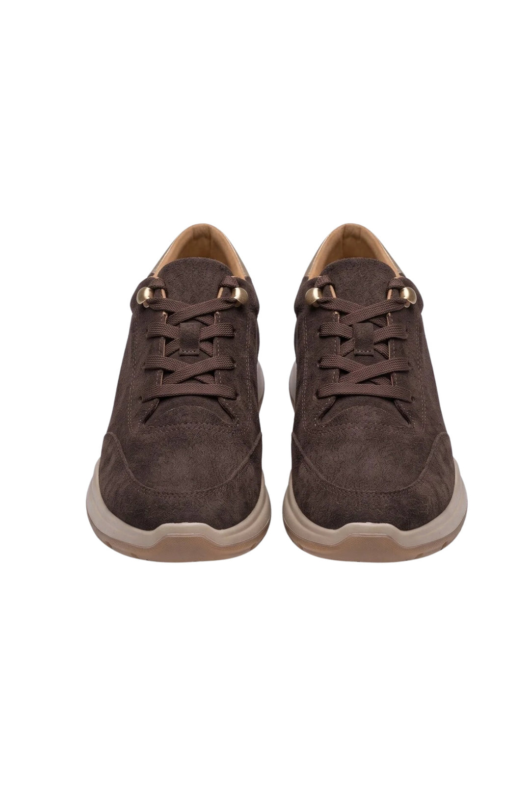 Wavelys MARA Chaussures de marche et de sport élégantes en cuir suédé véritable avec lacets intelligents et semelle confortable. - Marron