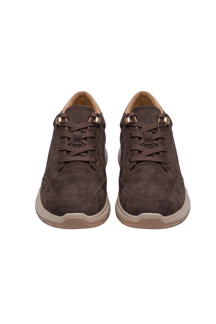 Wavelys MARA Chaussures de marche et de sport élégantes en cuir suédé véritable avec lacets intelligents et semelle confortable. - Marron