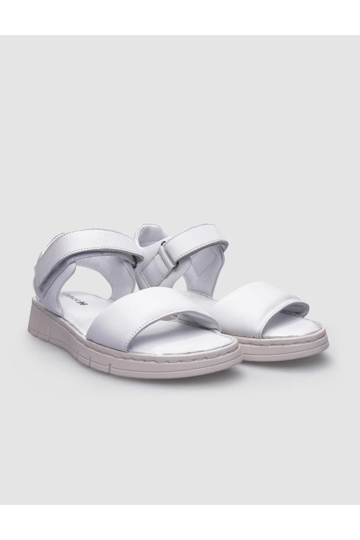 Cabani Shoes Sandales pour femmes à fermeture velcro en cuir véritable 100% blanc - Blanc