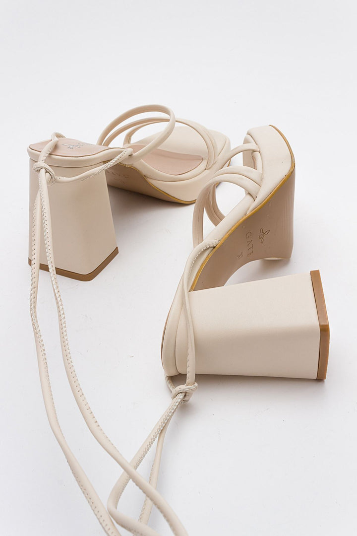 Wavelys Sandales à talons plateforme à lanières et à cordon pour femmes Carisa Platform Gate Shoes - Crème