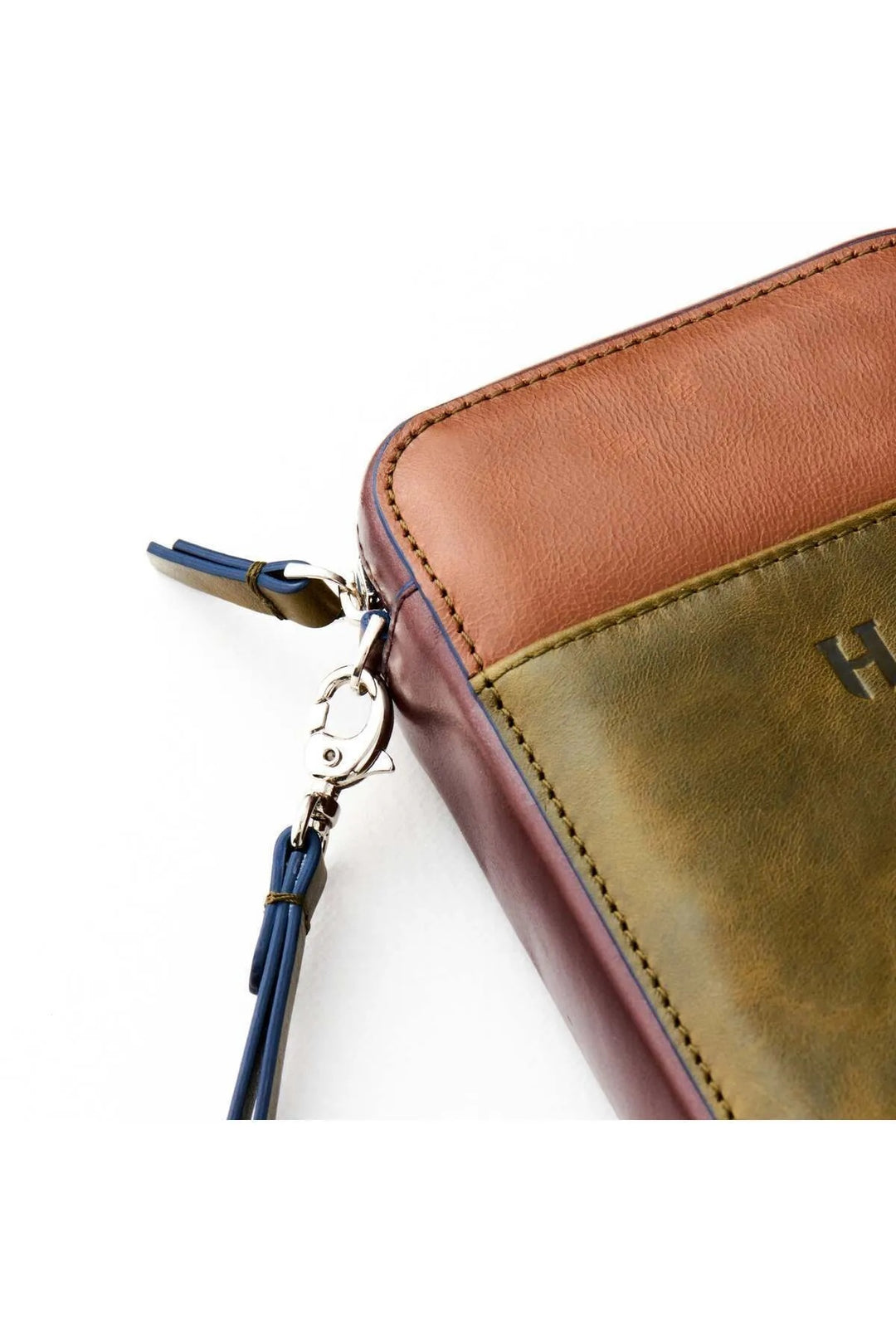 Helmbrook Sac à main en cuir véritable Bracelet Poche avant RFID Protégé Carlye Khaki Tan
